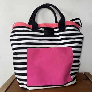 VS Large Black White Striped Tote Limited Edition Waterproof Lined Weekend Bag